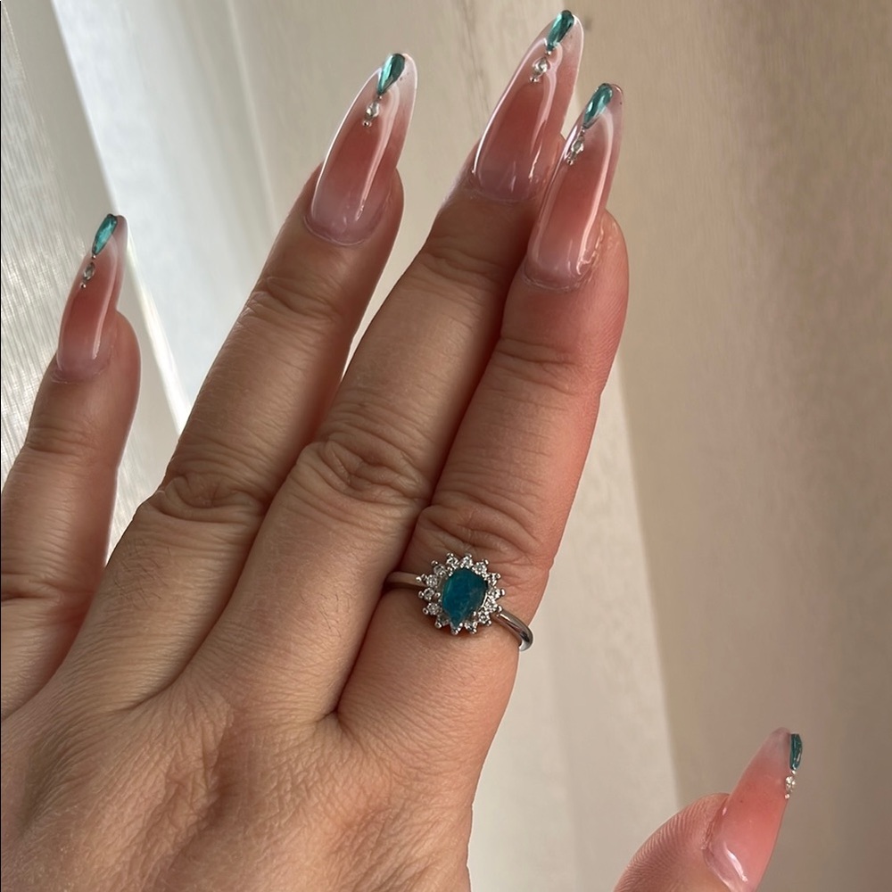 Elegant Silver and Blue Gemstone Ring (Adjustable)